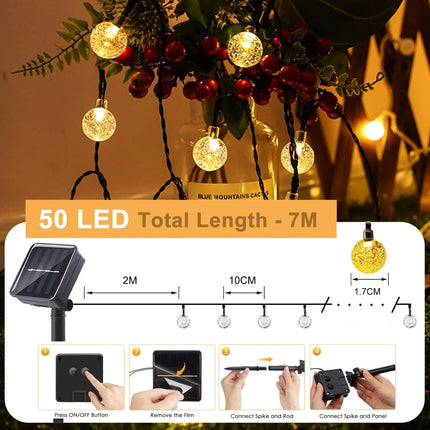 Solar Garden Lights 7M 50Leds Outdoor String Lights Waterproof 8 Modes Fairy