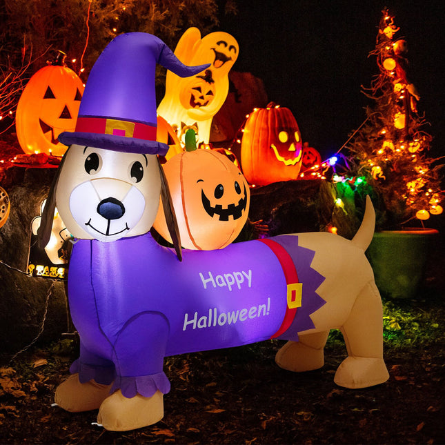 Long Halloween Inflatable Dachshund Dog with Pumpkin