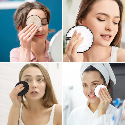 Reusable Makeup Remover Pads - 7 Pack Large Double Sided Face & Eye Cleansing Pads with Spa Headbands - Washable Microfibre Cotton for All Skin Types