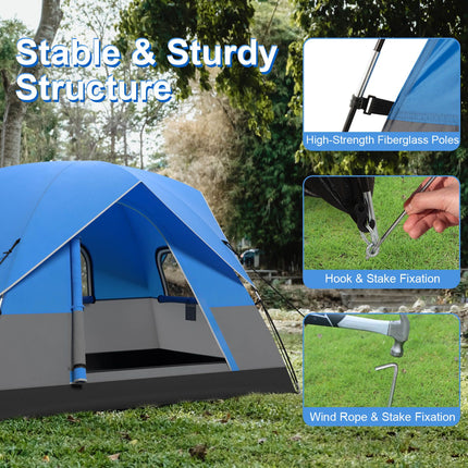3-Person Outdoor Camping Tent with Removable Floor Mat