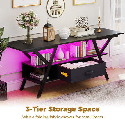 3-Tier Entertainment Center with LED Lights and Power Outlets