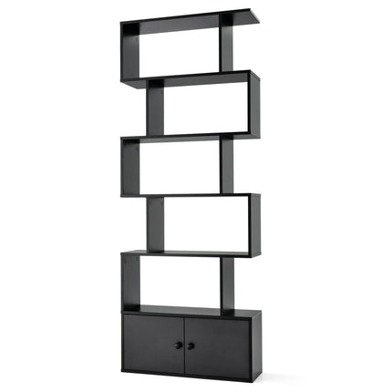 Industrial S-Shaped 5-Tier Bookcase with Cabinet
