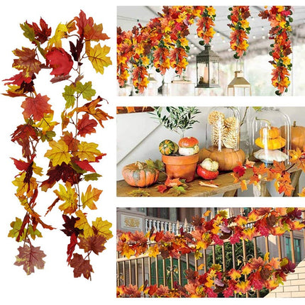 175Cm Artificial Autumn Fall Maple Leaves Garland Hanging Plant Halloween Decor