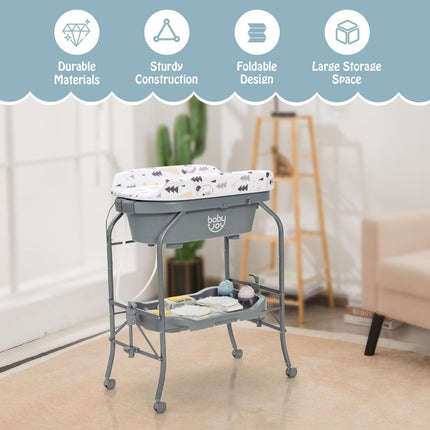 2-In-1 Baby Change Table with Bathtub and Folding Changing Station
