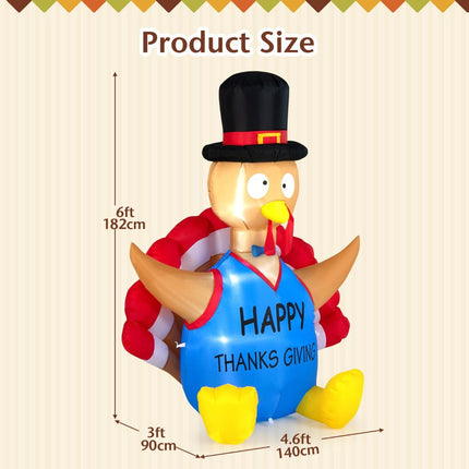 Thanksgiving Inflatable Turkey with LED Lights and Built-In Fan