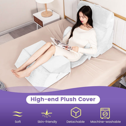 7 PCS Adjustable Support Pillow Set Bed Wedge Pillows Triangle Sit-Up Pillow