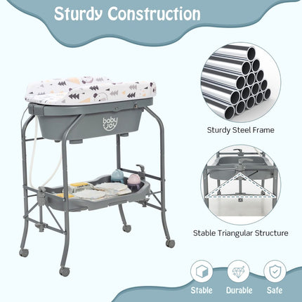 2-In-1 Baby Change Table with Bathtub and Folding Changing Station