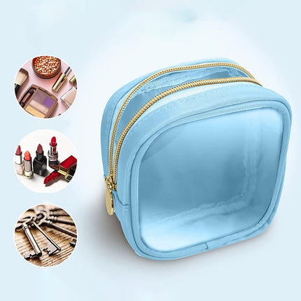 Small Nylon PVC Cosmetic Travel Bag Mini Clear Makeup Bag Waterproof Toiletry Storage Clutch Coin Zipper Pouch Beauty Skincare Bag for Women Girls Pink