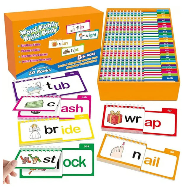 30 Read and Rhyme Flip Books Word Family Flip Books Flash Cards ABC Vocabulary Cards Educational Reading Game