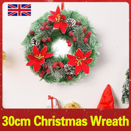 30CM Christmas Wreath with Lights Front Door Wreath Garland Hanging Decor BG