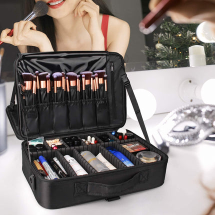 Makeup Bag Cosmetic Case Portable Travel Makeup Train Case Beauty Box Waterproof Makeup Organiser Cosmetic Artist Storage Bag for Women with Removable Compartment