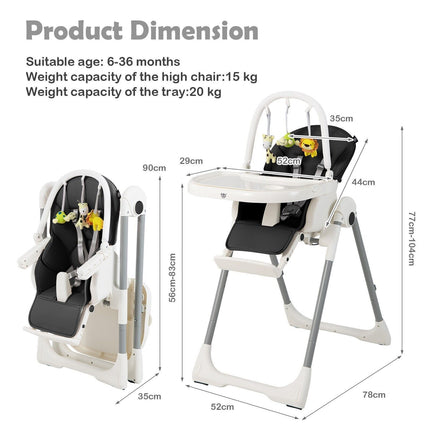 4-In-1 Foldable Baby High Chair with 7 Adjustable Heights and 4 Reclining Angles