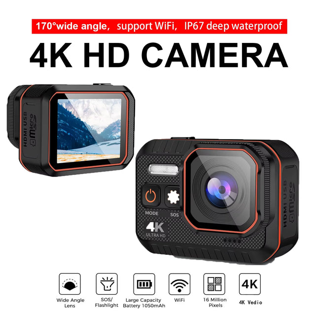 Action Camera 4K HD with Remote Control Screen Waterproof Sport Camera Drive Recorder 4K Sports Camera Helmet Action Cam Hero8