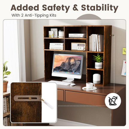 Desktop Bookshelf with 3 Adjustable Shelves and Open Compartment