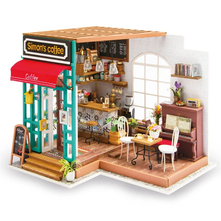 Art Dollhouse DIY Miniature House Kits Mini Dollhouse with Furniture Simon'S Coffee Toys for Children Girl'S Gift DG109