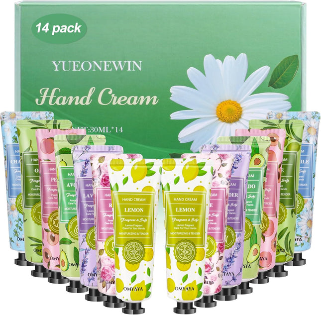 14 Pack Hand Cream Gift Set, Floral Assorted Mini Hand Foot Cream, Christmas Gifts Day Night Cream Moisturizer for Winter Rough Dry Hands, Body Cream Gift Set for Birthday Mothers Day Gifts (420Ml)
