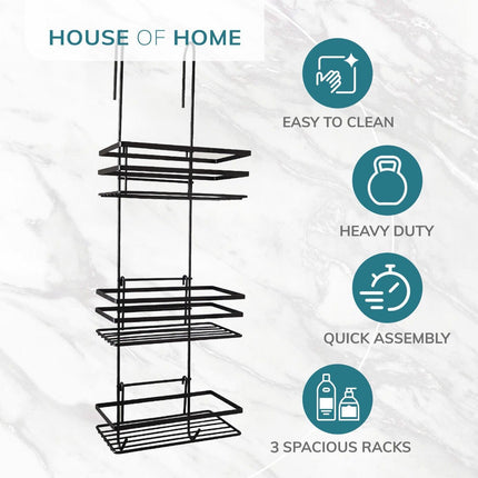 Shower Caddy 3 Tier Bathroom Storage Organiser Hanging Basket Metallic Black