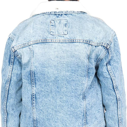 Boy’S Trucker Denim Jacket Detachable Sherpa Collar Washed Denim Classic Western Style Jean Coat UK Sizes 5-13 Years