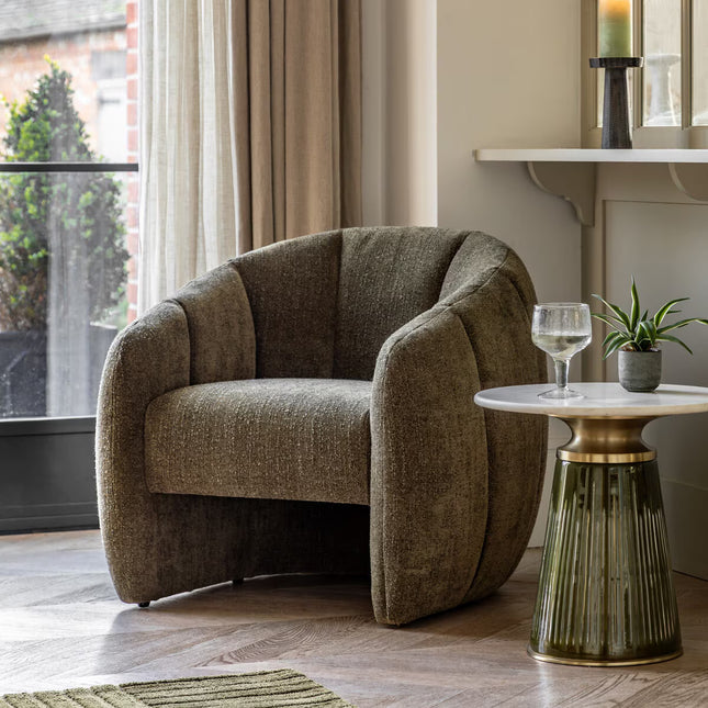 Atella Moss Green Bouclé Tub Chair