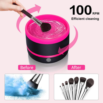 Make up Brush Cleaner, Electric Makeup Brushes Cleaner Machine, Automatic Spinner Cosmetic Brush Cleaner, Make up Brushes Cleaning Tool Quick Cleaning for Types of Makeup Brushes (Rose Red)