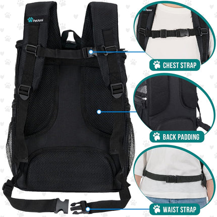 Pet Carrier Backpack for Small Cats, Dogs, Puppies | Airline Approved | Ventilated, 4 Way Entry, Safety and Soft Cushion Back Support | Collapsible for Travel, Hiking, Outdoor (Black)