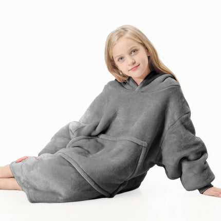 Kids Childrens Hoodie Blanket Oversized Plush Flannel Hooded Sweatshirt