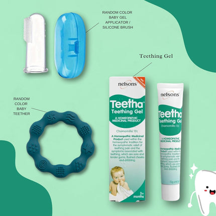Baby Teething Gel for Babies 3 Months+ with Teetha Gel, Best Teething Relief for Babies, Soft Silicone Baby Toothbrush & Soft Silicone Teething Toy | Gift Set for Teething by