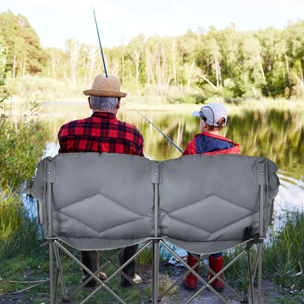 Double Folding Camping Chair with Padded Seat and Storage Pockets