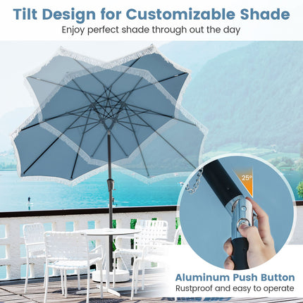 9 FT Patio Umbrella with Fringe Tassel Umbrella with Tilt and Crank