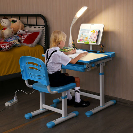 Children'S Ergonomic Height Adjustable Study Desk Set with Lamp