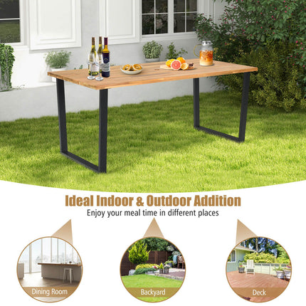 175 X 80Cm Patio Rectangle Dining Table for 6 Person with Umbrella Hole