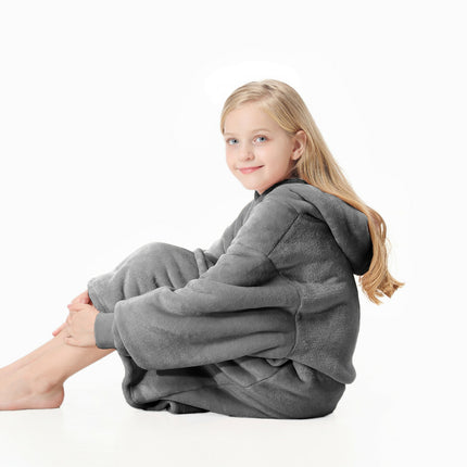 Kids Childrens Hoodie Blanket Oversized Plush Flannel Hooded Sweatshirt