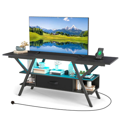 3-Tier Entertainment Center with LED Lights and Power Outlets