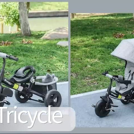 HOMCOM 6 in 1 Kids Trike, Stroller with Parent Handle, Grey