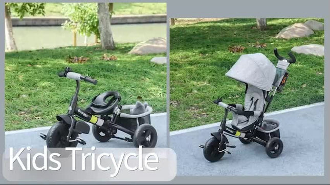 HOMCOM 6 in 1 Kids Trike, Stroller with Parent Handle, Grey