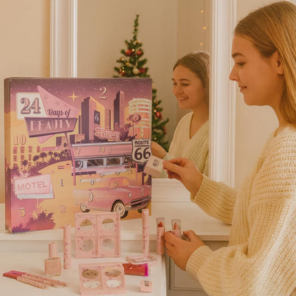 Q-Ki 24 Days Hollywood Beauty Makeup Advent Calendar 2025 & Xmas Cards Christmas Gifts Sets for Girls Teenagers, Girlfriend Gifts Advent Calendar Makeup, Self Care Gifts for Women