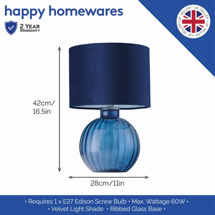 Mitzi Contemporary Ribbed Glass Table Lamp with Velvet Fabric Shade