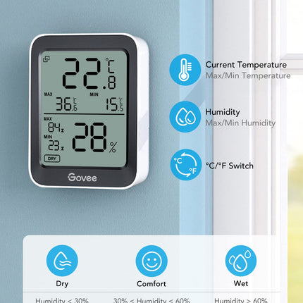 Govee Room Thermometer Hygrometer, Bluetooth Digital Indoor Humidity Meter With