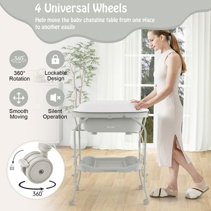 2-In-1 Baby Change Table with Bathtub and Folding Changing Station