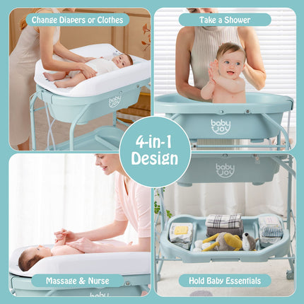 2-In-1 Baby Change Table with Bathtub and Folding Changing Station