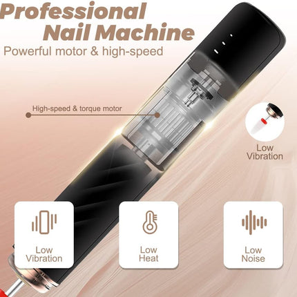 Nail Drill Electric Nail Files Professional Rechargeable Electric Nail Drill Machine with Ceramic Nail Bit for Beginners, Nail Drill Machine Set for Polish Nails, Manicure and Pedicure Tools (Black)