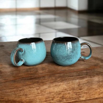 Reactive Duck Egg Blue Large Sphere Coffee Mugs Set of 4