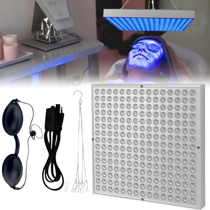 Home Tanning Lamp,Face and Body Sunlamp with Hanging Ring Hook and Blindfold,460Nm Full Blue Therapy Lamp LED Skin Tanning Light with 225Pcs Leds 15W,Eye Protection Self Tanning Machine for Face,Body