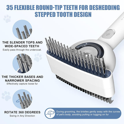 Double-Sided Pet Deshedding Dematting Comb & Steam Brush with 2 Spray Levels, Ex
