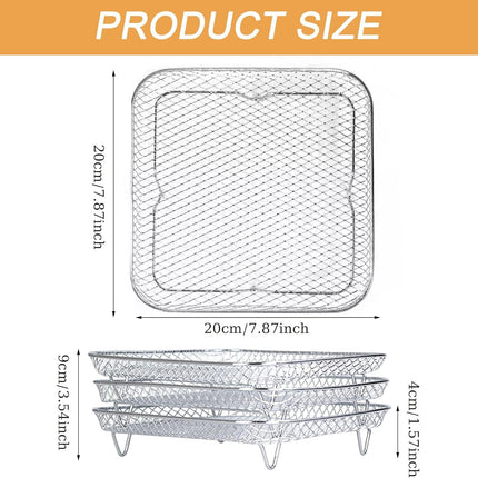 Air Fryer Grill Rack Square Stainless Steel 3 Layers Stackable Air Fryer Shelf