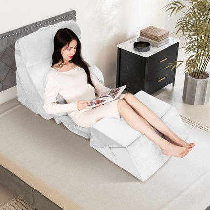 7 PCS Adjustable Support Pillow Set Bed Wedge Pillows with Memory Foam