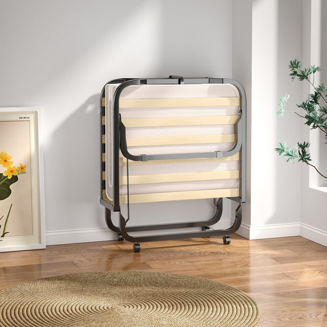Folding Bed with 10 Cm Memory Foam Mattress and Wheels