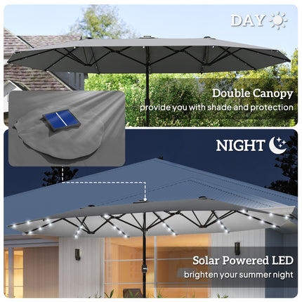 4.4M Double-Sided Sun Umbrella Patio Parasol with LED Solar Lights for Garden