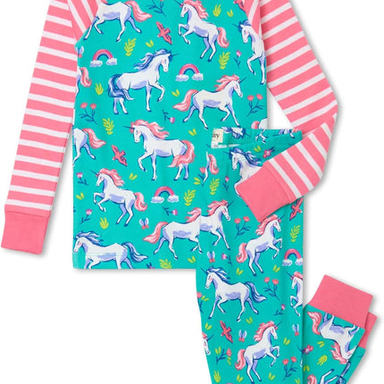 Girl'S Organic Cotton Raglan Long Sleeve Printed Pyjama Set Pajama