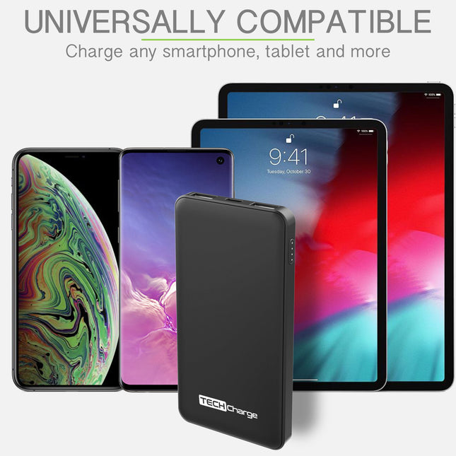 Tech Charge Power Bank Dual Port Output & USB-C Compatible Fast Portable Charger